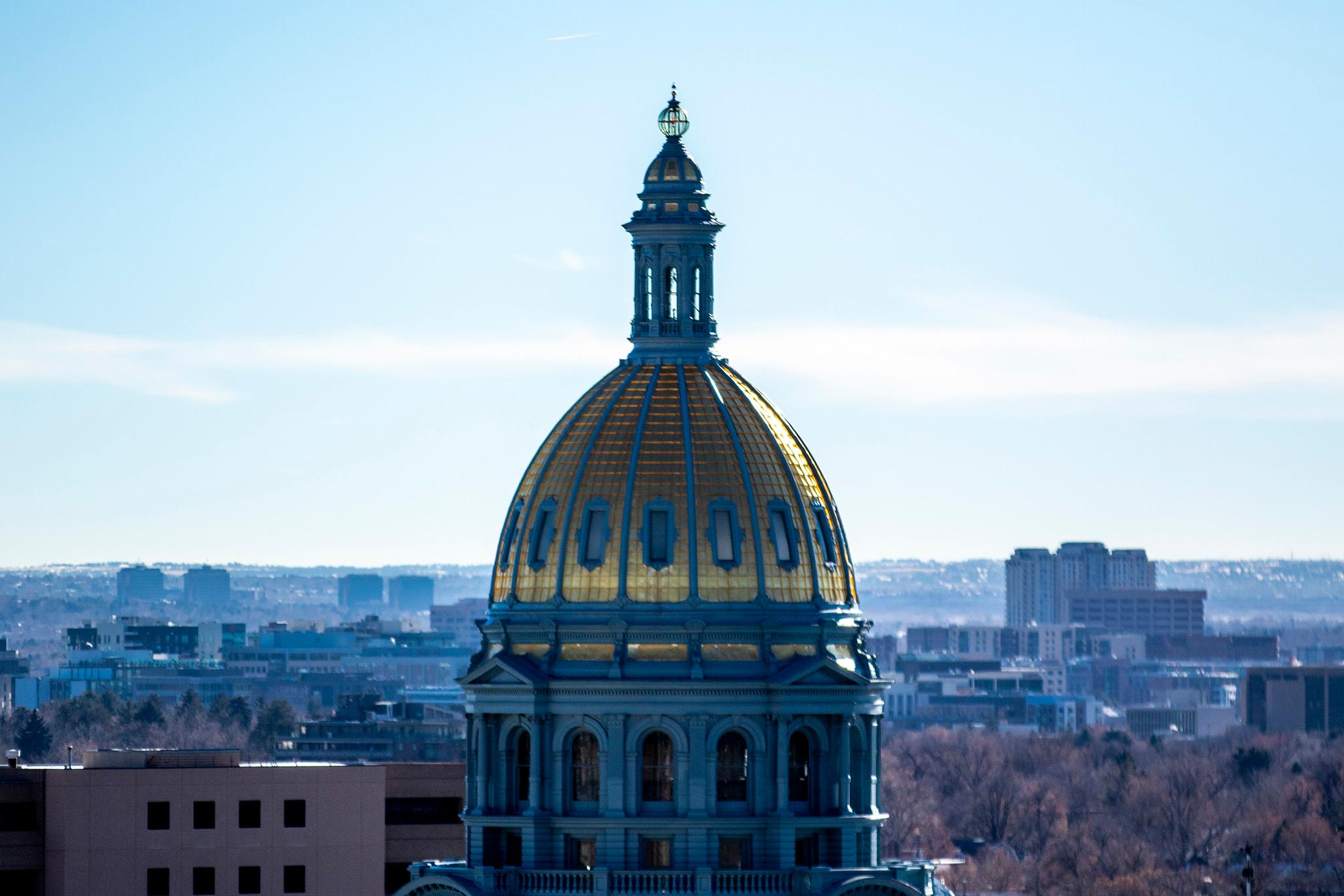 The Colorado State Capitol building, seen from atop the downtown Sheraton hotel. Dec. 29, 2023.